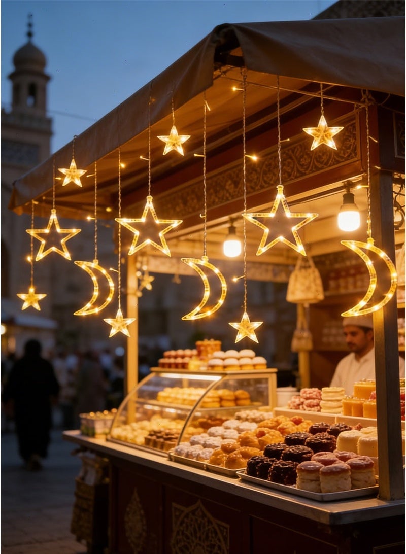 Ramadan Lights, LED Star Fairy Curtain Lights, 8 Mode Battery Powered Moons & Stars Night Light USB Powered LED Curtain Light with USB Battery Box for Home Ramadan Decoration - Image 4